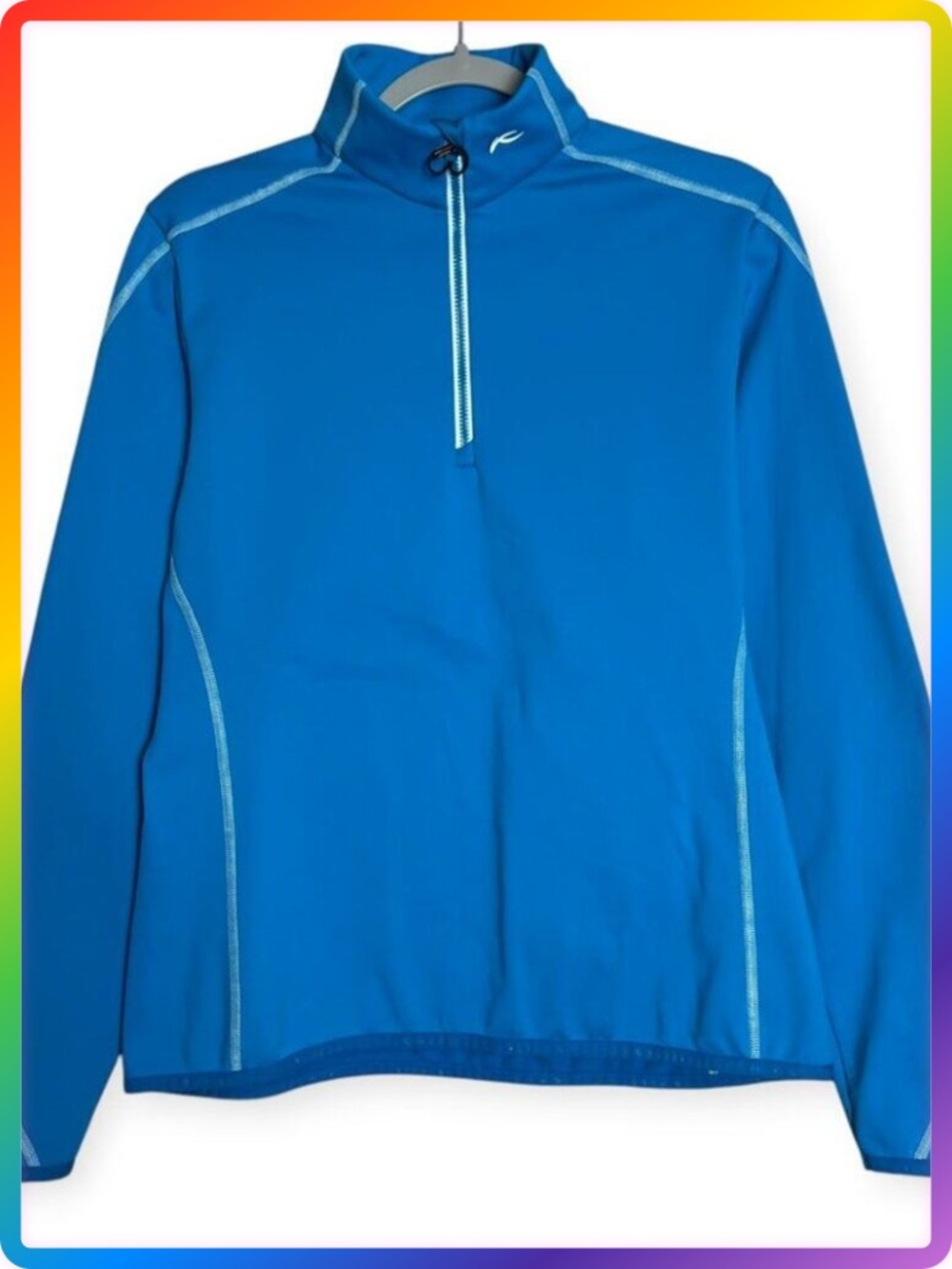 KJUS Half Zip Pullover Golf Fleece WOMENS 42 XL Blue Activewear Ski Midlayer